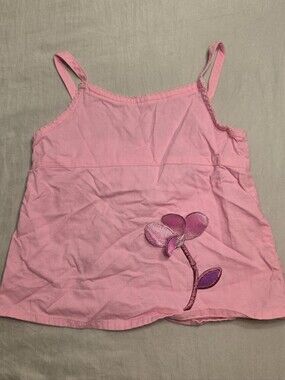 Vintage Y2K Girls Pink Embroidered Flower Tank